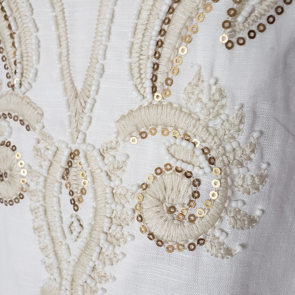 Saint Tropez West XLarge Beaded Long Sleeve Linen Cotton Shirt - Picture 4 of 11